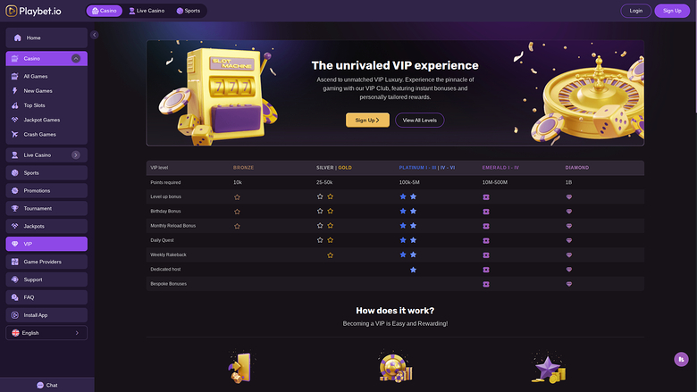 Playbet.io Casino Desktop VIP Program