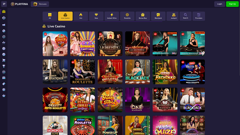 Playfina Casino Desktop Live Dealer