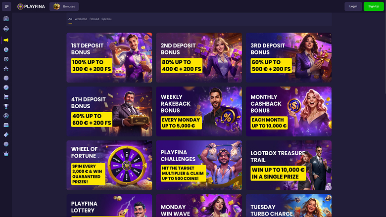 Playfina Casino Desktop Promotions