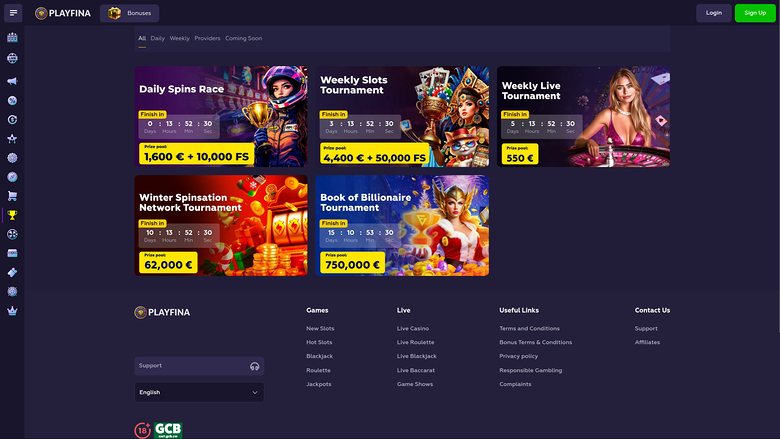 Playfina Casino Desktop Tournaments