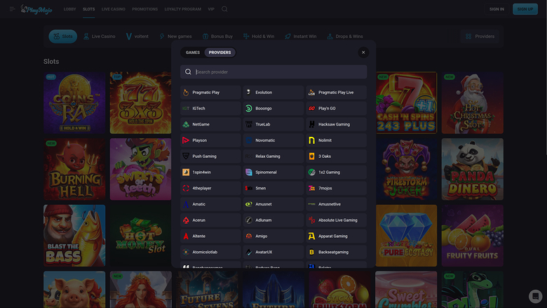 PlayMojo Casino Desktop Game Developers
