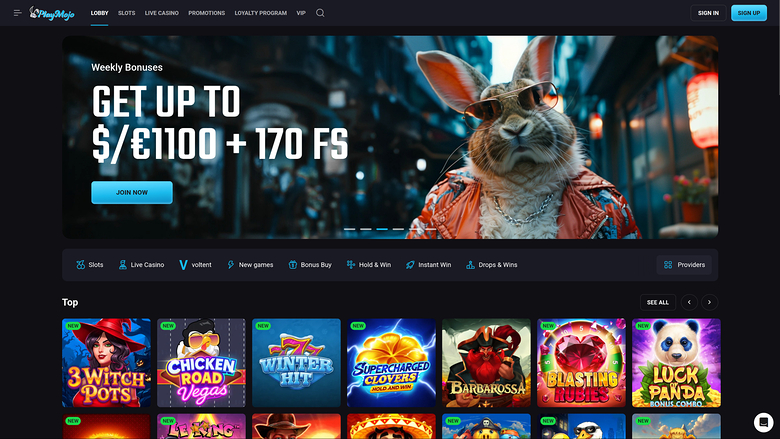 PlayMojo Casino Desktop Homepage