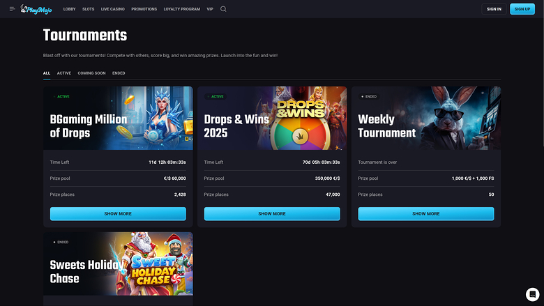 PlayMojo Casino Desktop Tournaments