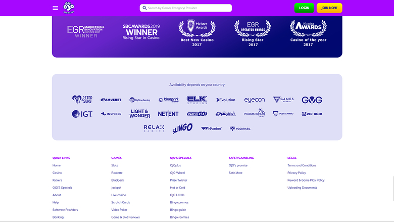 PlayOJO Casino Desktop Game Developers