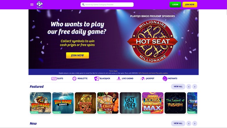 PlayOJO Casino Desktop Homepage