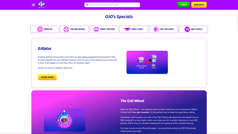 PlayOJO Casino Desktop Specials