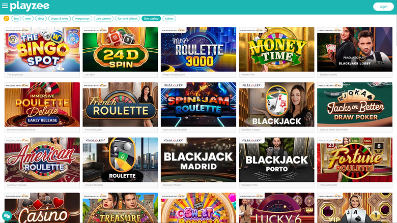 PlayZee Casino Desktop Live Dealer