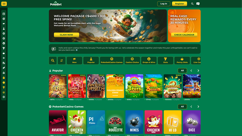 PokerBet Casino Desktop Homepage