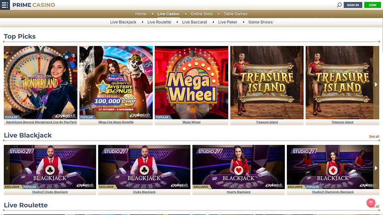 Prime Casino Desktop Live Dealer