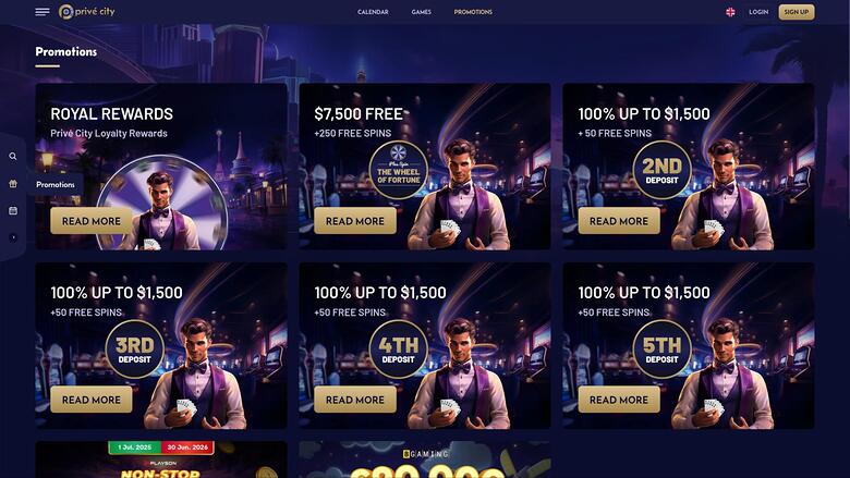 Prive City Casino promotions page