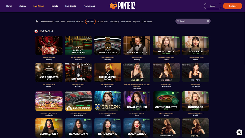 Punterz Casino Desktop Live Dealer