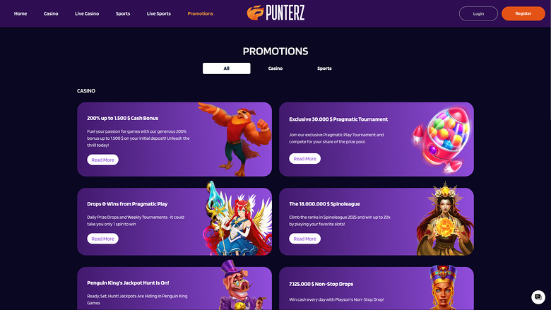 Punterz Casino Desktop Promotions