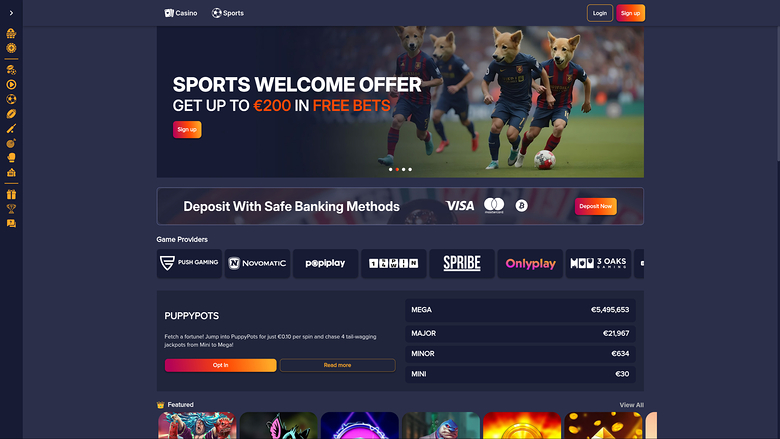 PuppyBet Casino Desktop Homepage
