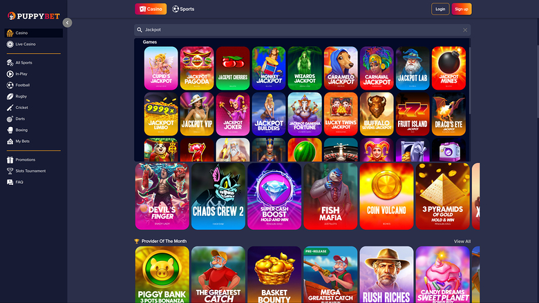 PuppyBet Casino Desktop Jackpot