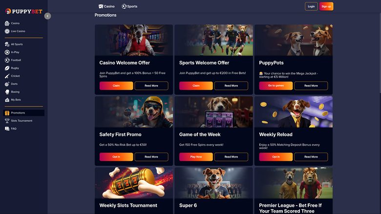 PuppyBet Casino Desktop Promotions