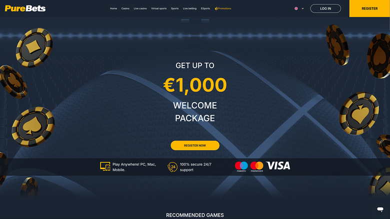 PureBets Casino Desktop Homepage