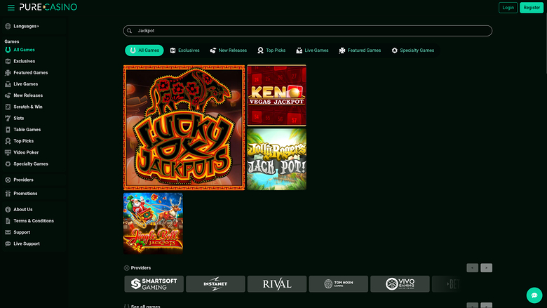 PureCasino Desktop Jackpot