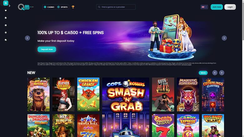 Q88bets Desktop Homepage