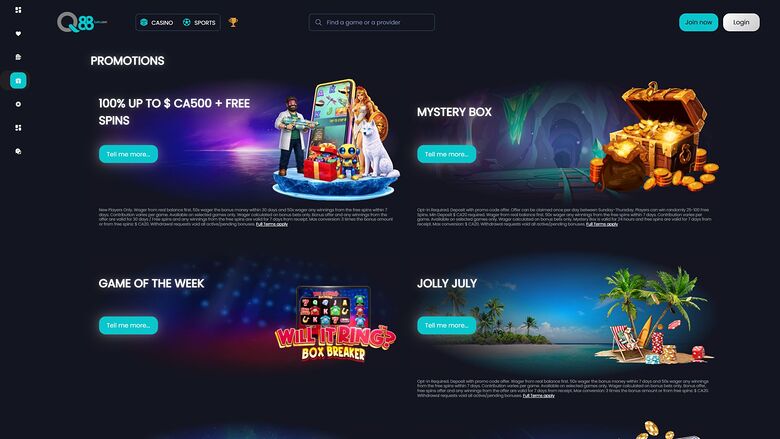 Q88bets Desktop Promotions