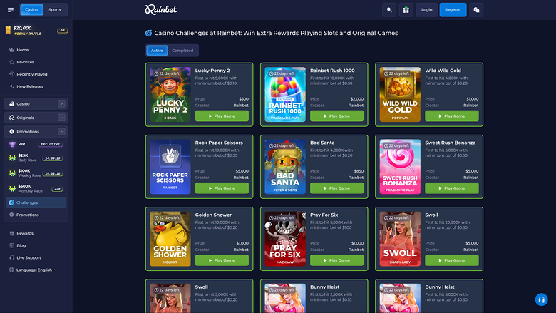 Rainbet Casino Desktop Challenges