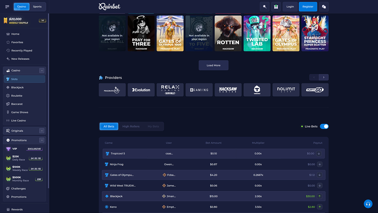 Rainbet Casino Desktop Game Developers