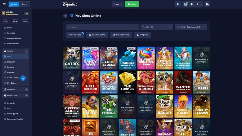 Rainbet Casino Desktop Games