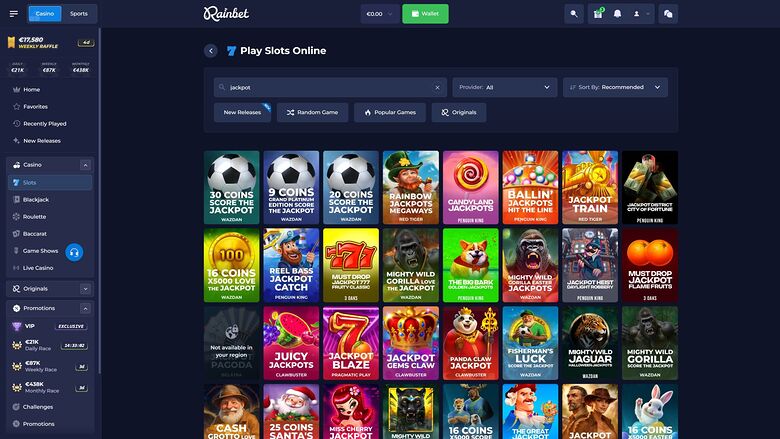 Rainbet Casino Desktop Jackpot