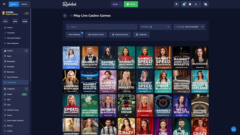 Rainbet Casino Desktop Live Dealer