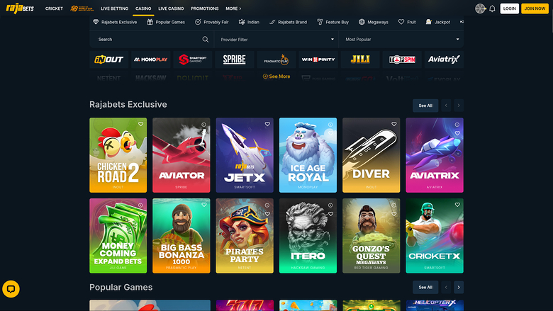 Rajabets Casino Desktop Games