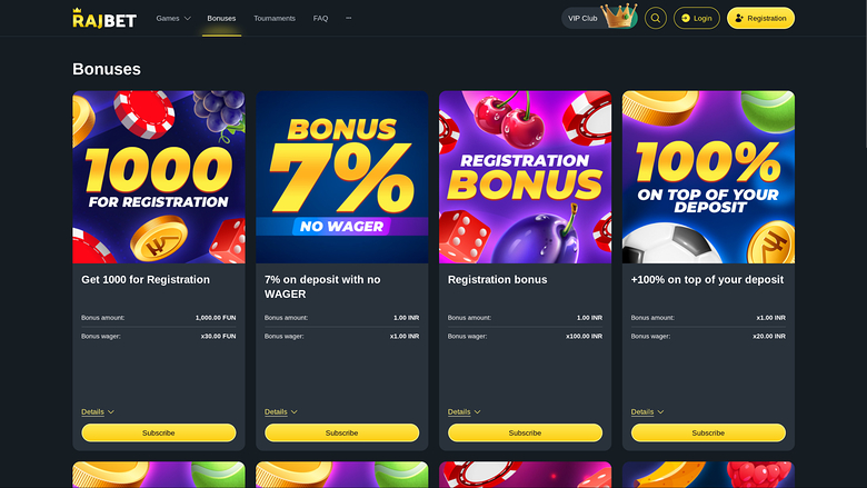 RajBet Casino Desktop Promotions