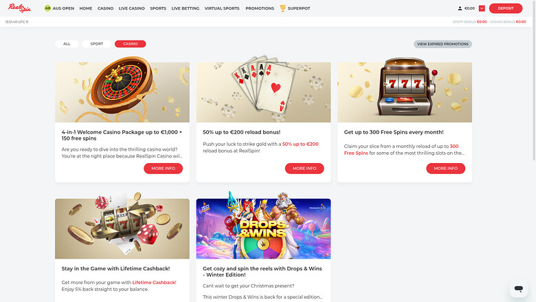 RealSpin Casino Desktop Promotions