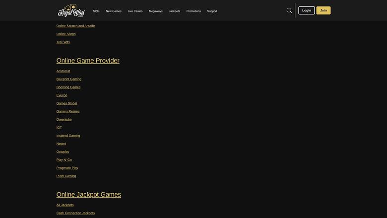 Regal Wins Casino game developers page