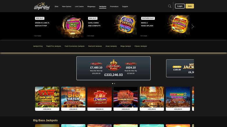 Regal Wins Casino jackpot page