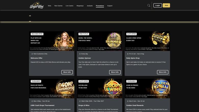Regal Wins Casino promotions page