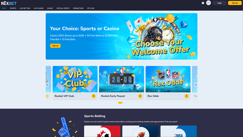 Rexbet Casino Desktop Homepage