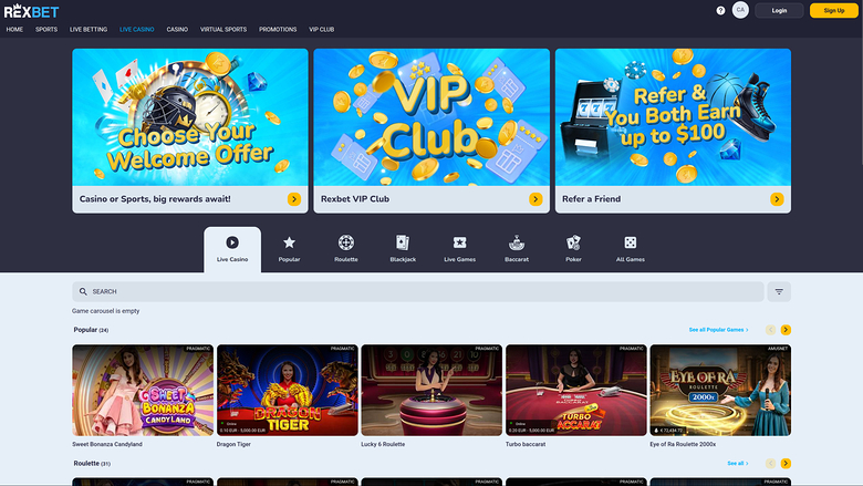 Rexbet Casino Desktop Live Dealer
