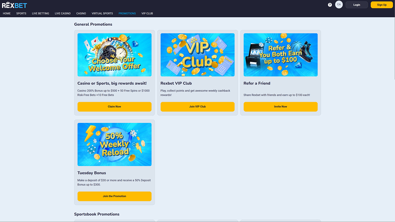 Rexbet Casino Desktop Promotions
