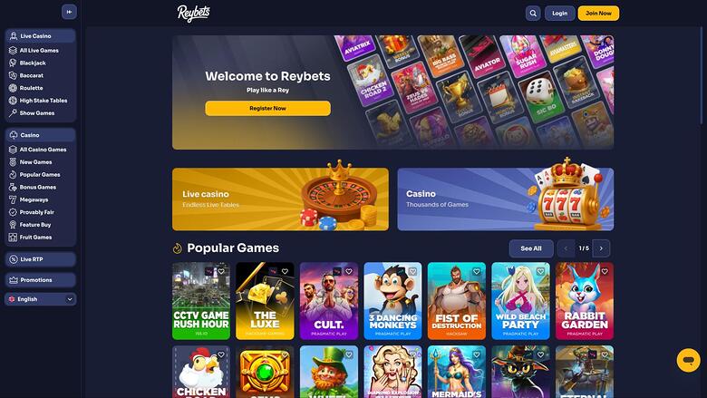 ReyBets Casino homepage