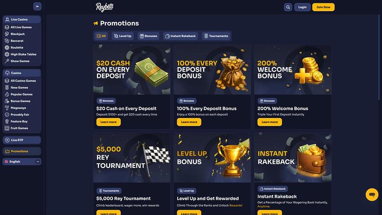 ReyBets Casino promotions page