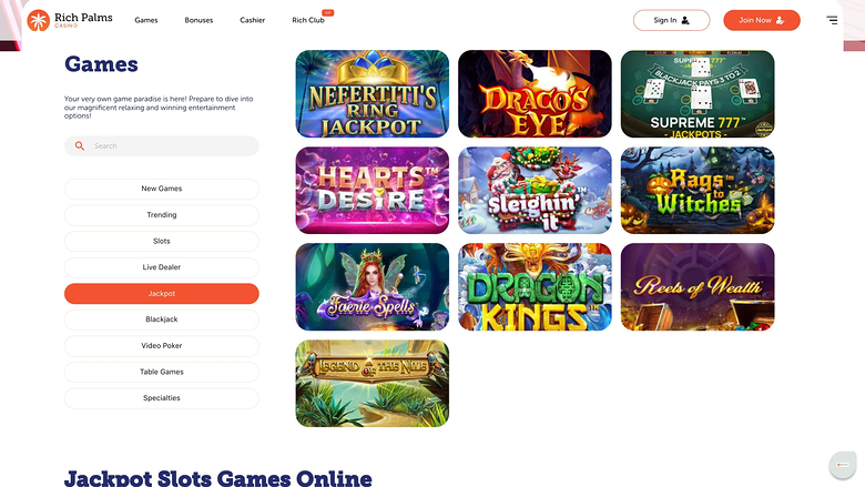 Rich Palms Casino Desktop Jackpot