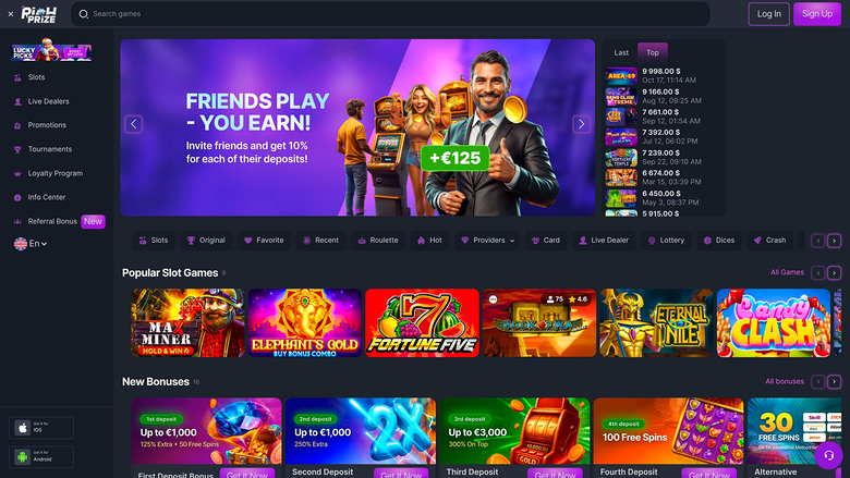 RichPrize Casino Desktop Homepage