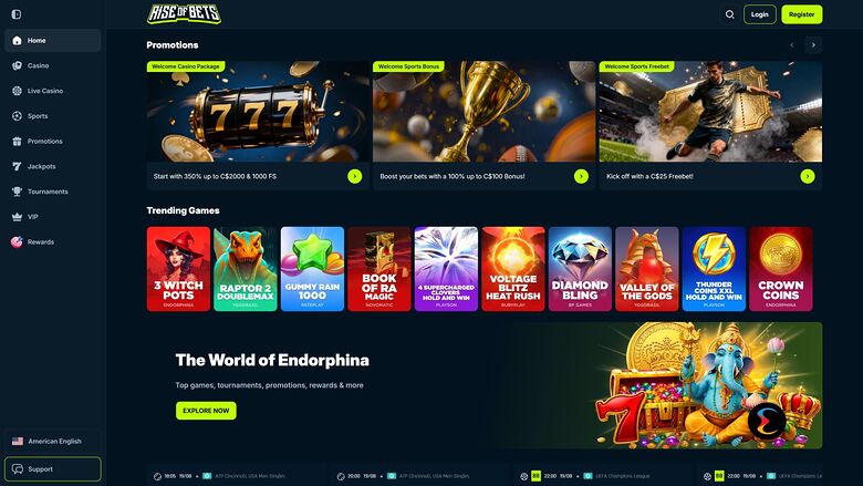 Rise of Bets Casino Desktop Homepage