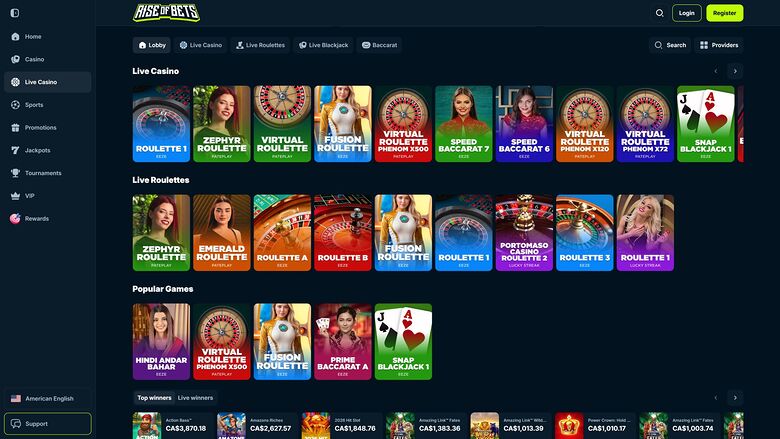 Rise of Bets Casino Desktop Live Dealer