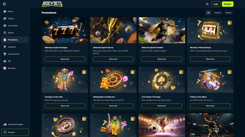 Rise of Bets Casino Desktop Promotions
