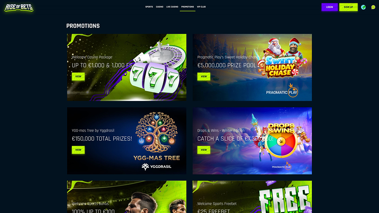 Rise of Bets Casino Desktop Promotions