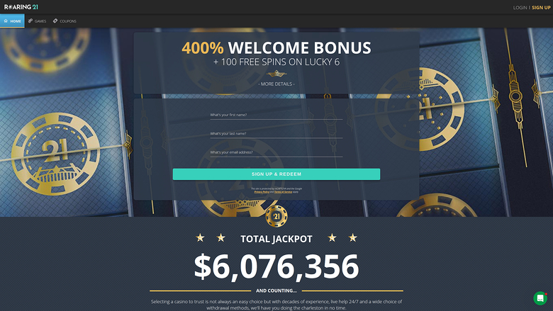 Roaring 21 Casino Desktop Homepage