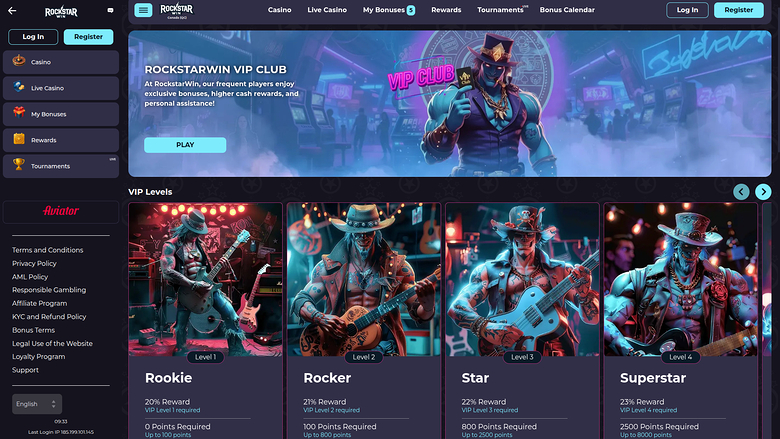 RockstarWin Casino Desktop VIP Program