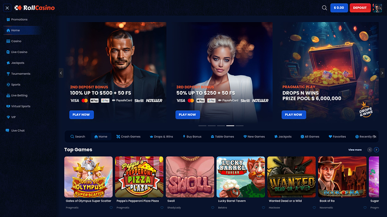 RollCasino Desktop Homepage