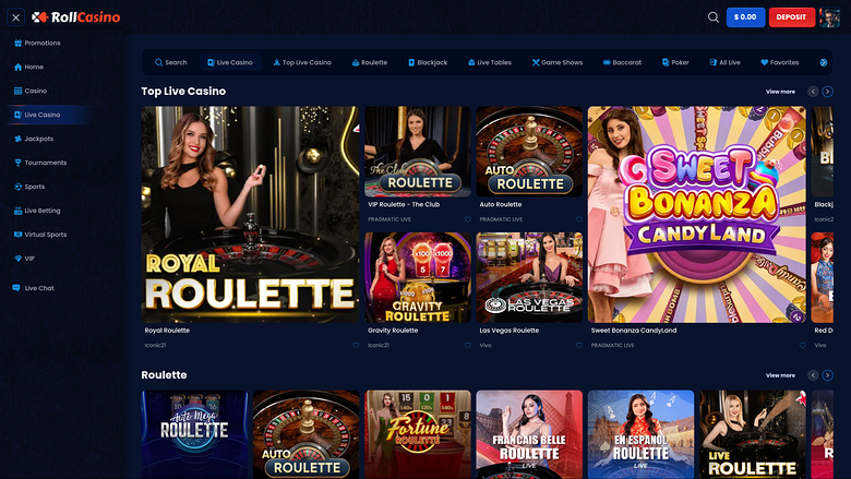 RollCasino Desktop Live Dealer