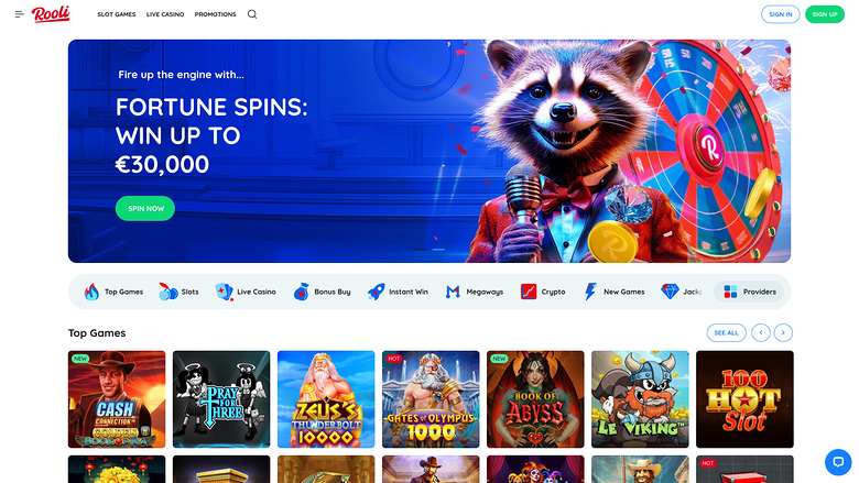 Rooli Casino Desktop Homepage
